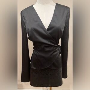 Cotton Candy Black Satin Wrap Blouse